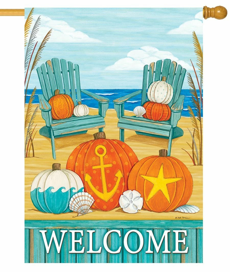 Coastal Beach Pumpkins House Flag 3 Coastal Beach Pumpkins House Flag