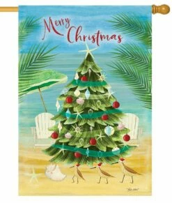 Coastal Christmas Tree House Flag
