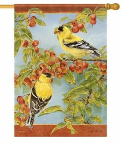 Crabapples And Finches House Flag