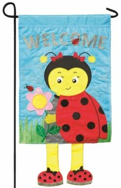 Crazy Legs Welcome Ladybug Double Applique Garden Flag