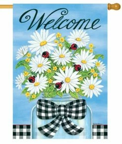 Daisies And Ladybugs Welcome House Flag