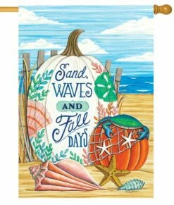 Fall Beach Pumpkins House Flag