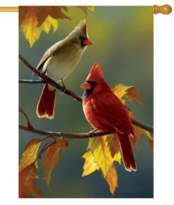 Fall Cardinal Couple House Flag