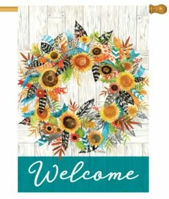 Fall Feather Wreath House Flag