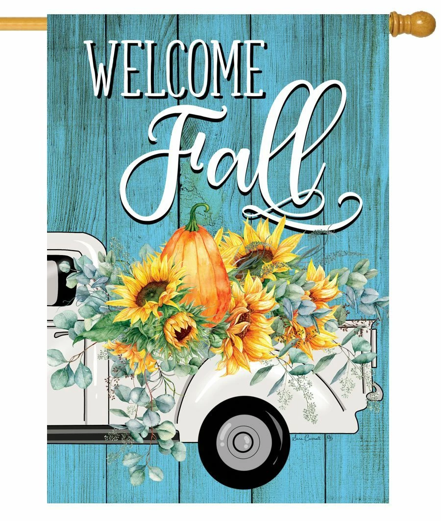 Fall Floral Truck House Flag 3 Fall Floral Truck House Flag