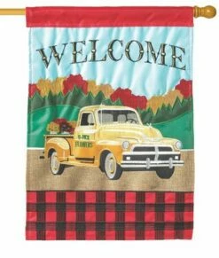 Fall Pickup Truck Double Applique House Flag -Flag Sales 2024 fall pickup truck double applique house flag