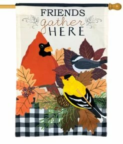 Fall Songbirds Gather Applique House Flag -Flag Sales 2024 fall songbirds gather applique house flag