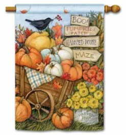 Fall Wheelbarrow House Flag