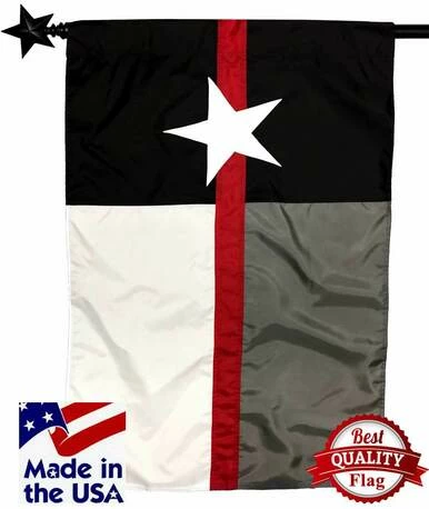 Firefighter Thin Red Line Black And White Texas Sewn Nylon House Flag 4 Firefighter Thin Red Line Black And White Texas Sewn Nylon House Flag - Image 2