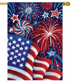 Fireworks And Flag House Flag
