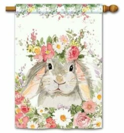 Floral Bunny House Flag