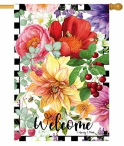 Flowers Cherries And Berries Suede Reflections House Flag