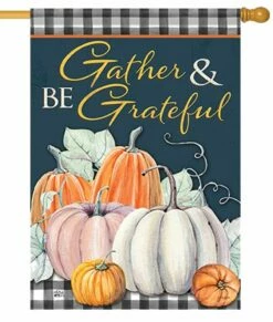 Gather And Be Grateful Plaid House Flag