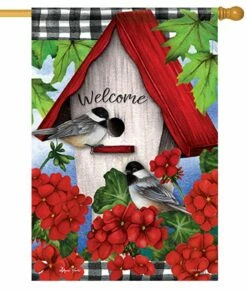 Geranium Welcome Dura Soft House Flag