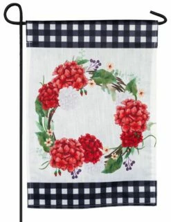 Geranium Wreath Decorative Strié Fabric Garden Flag -Flag Sales 2024 geranium wreath decorative strie fabric garden flag