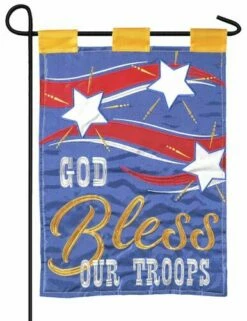 God Bless Troops Double Applique Garden Flag