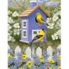 Goldfinch Birdhouse And Daisies House Flag