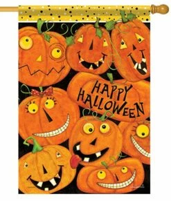 Goofy Pumpkin Faces House Flag