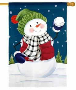 Green Cap Snowman Applique House Flag