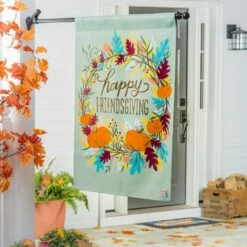 Happy Friendsgiving Wreath Suede Reflections House Flag