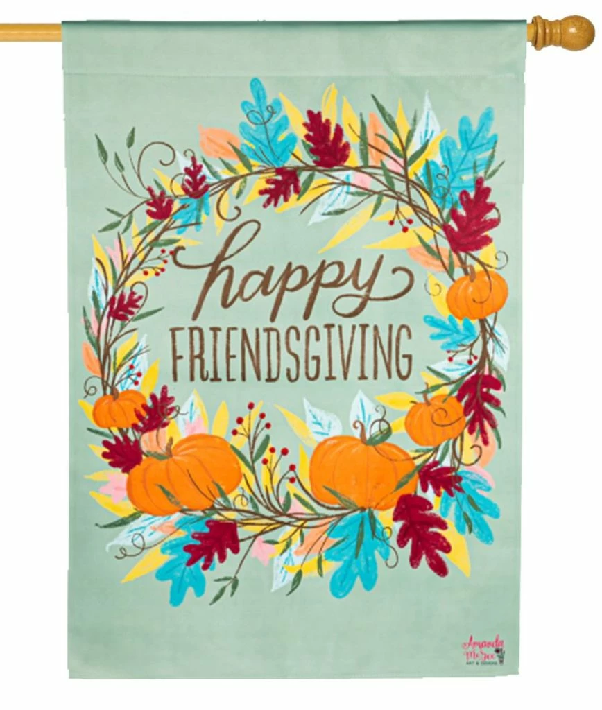 Happy Friendsgiving Wreath Suede Reflections House Flag 4 Happy Friendsgiving Wreath Suede Reflections House Flag - Image 2
