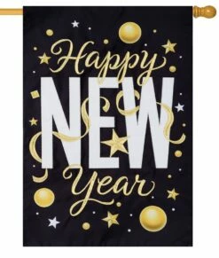 Happy New Year Applique House Flag -Flag Sales 2024 happy new year applique house flag