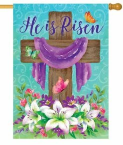 He Is Risen Cross House Flag