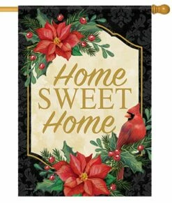 Home Sweet Home Poinsettia Cardinal House Flag