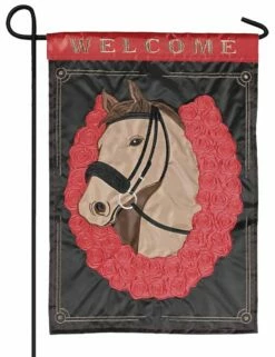 Horse With Rose Horseshoe Double Applique Garden Flag -Flag Sales 2024 horse with rose horseshoe double applique garden flag