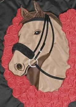 Horse With Rose Horseshoe Double Applique Garden Flag