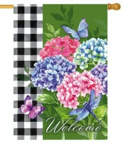 Hydrangea Checks Suede Reflections House Flag