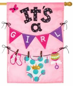 It’s A Girl Applique House Flag