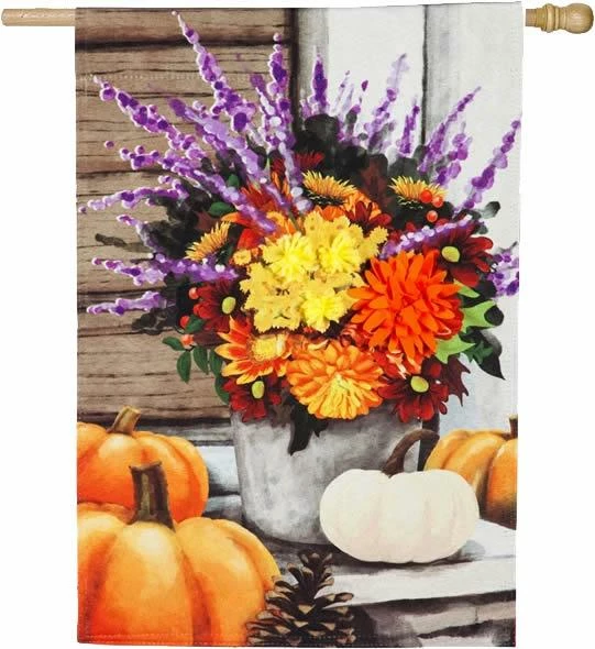 Linen Beautiful Fall Bouquet House Flag 3 Linen Beautiful Fall Bouquet House Flag