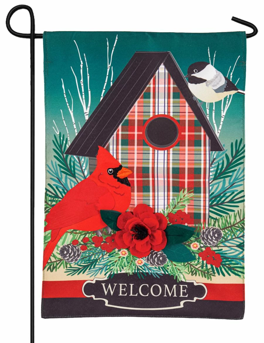 Linen Birdhouse In Plaid Decorative Garden Flag 4 Linen Birdhouse In Plaid Decorative Garden Flag - Image 2
