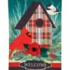 Linen Birdhouse In Plaid Decorative House Flag