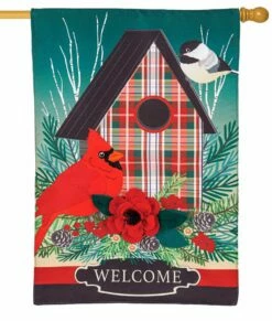 Linen Birdhouse In Plaid Decorative House Flag