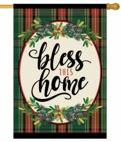 Linen Bless This Home Plaid Decorative House Flag