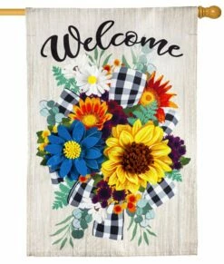 Linen Buffalo Check Floral Swag Decorative House Flag