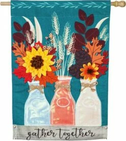 Linen Fall Milk Bottles And Flowers House Flag