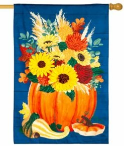 Linen Floral Pumpkin Decorative House Flag