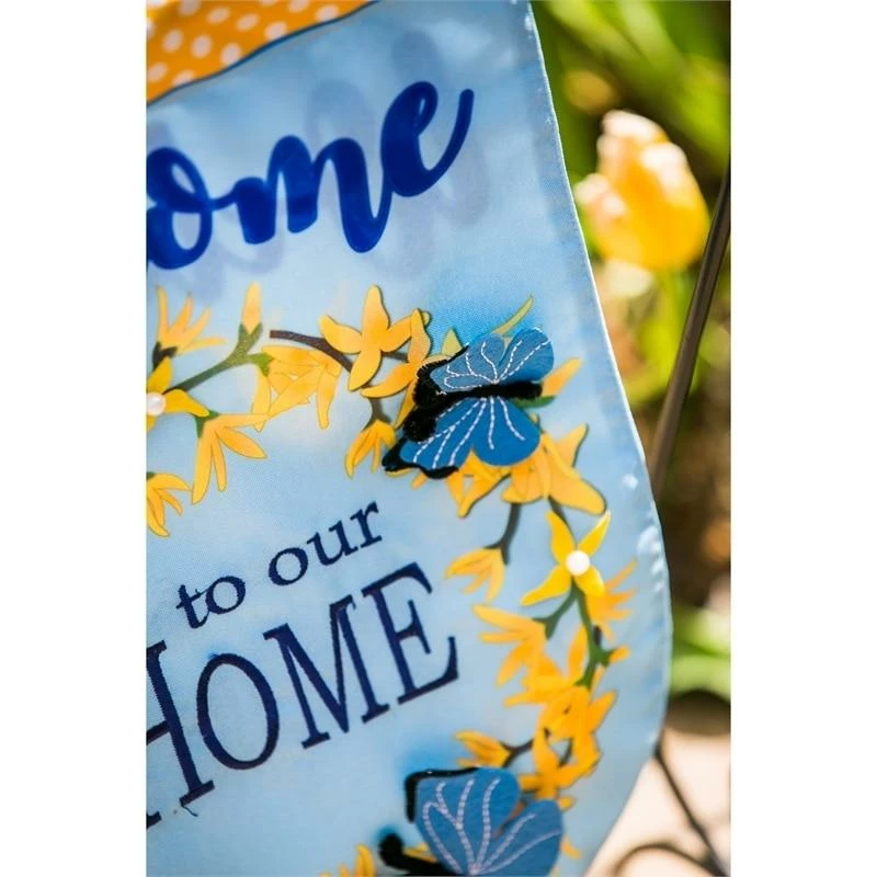 Linen Forsythia Wreath Decorative House Flag 3 Linen Forsythia Wreath Decorative House Flag