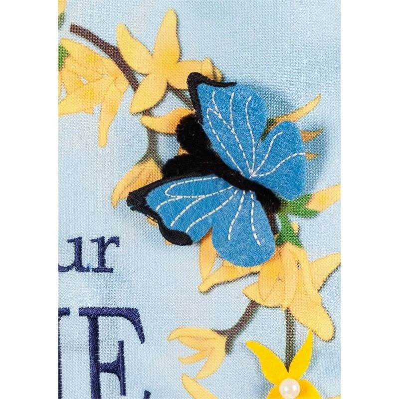 Linen Forsythia Wreath Decorative House Flag 4 Linen Forsythia Wreath Decorative House Flag - Image 2