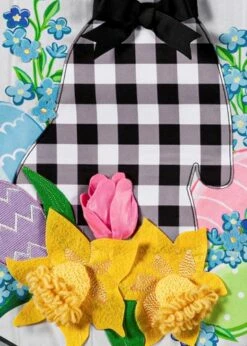 Linen Gingham Easter Bunny Applique Garden Banner -Flag Sales 2024 linen gingham easter bunny applique garden banner detail 1