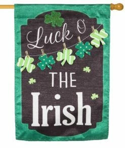 Linen Luck O’ The Irish Chalkboard Decorative House Flag -Flag Sales 2024 linen luck o the irish chalkboard decorative house flag