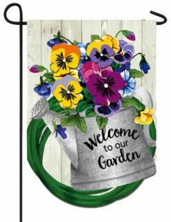 Linen Pansy Watering Can Decorative Garden Flag