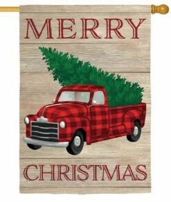 Linen Plaid Christmas Truck Decorative House Flag