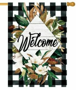 Magnolia Check Bucket House Flag