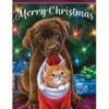 Merry Christmas Puppy And Kitten House Flag