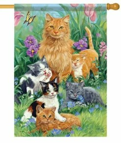 Mom With Kittens House Flag