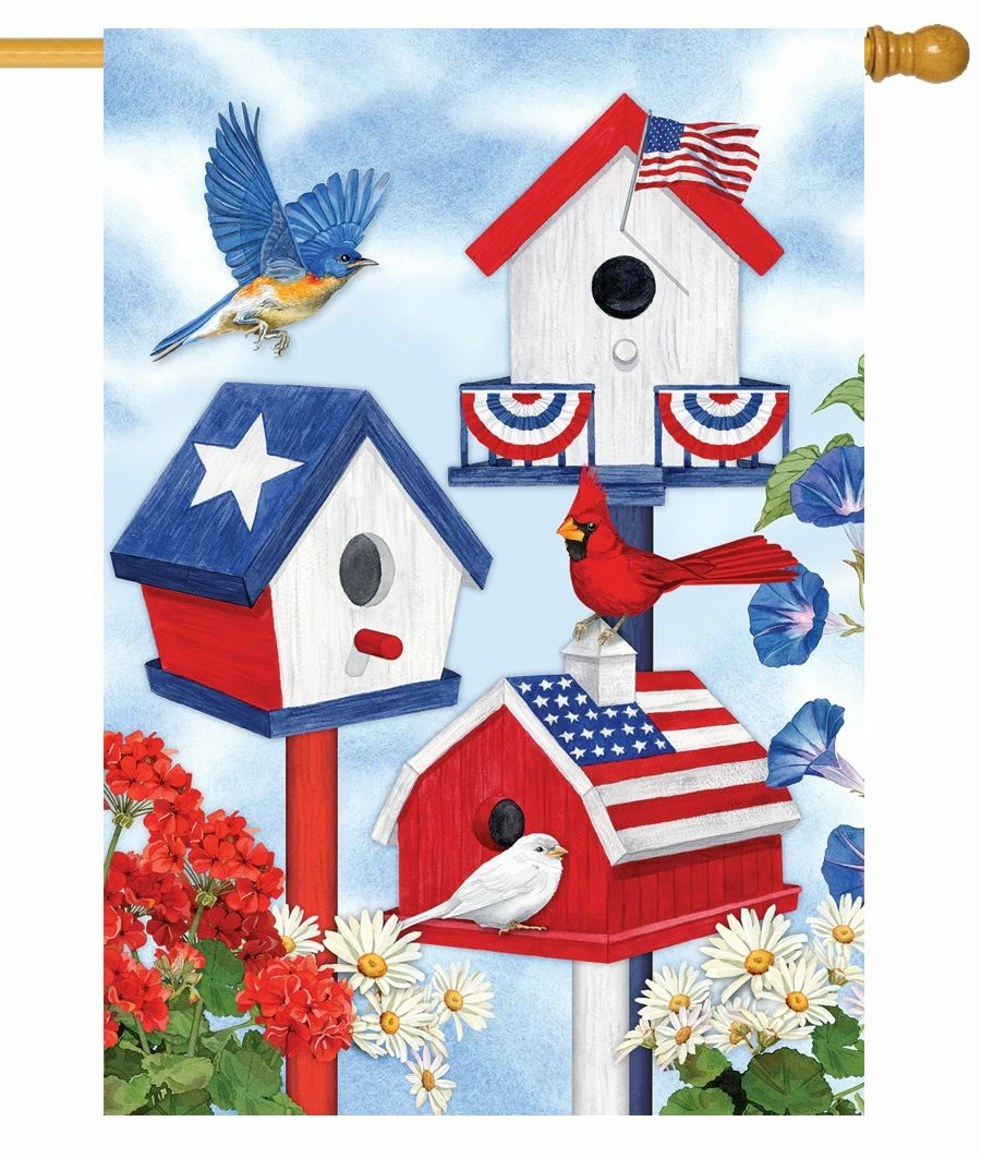 Patriotic Birdhouses House Flag 3 Patriotic Birdhouses House Flag